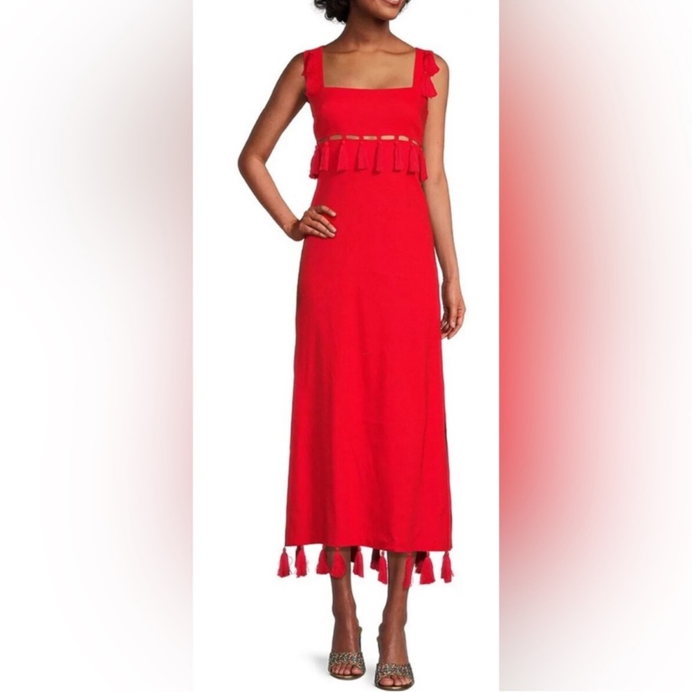 NWT Antonio Melani x The Nat Note Cici Tassel Linen blend Maxi Dress Size 16 - Picture 3 of 9
